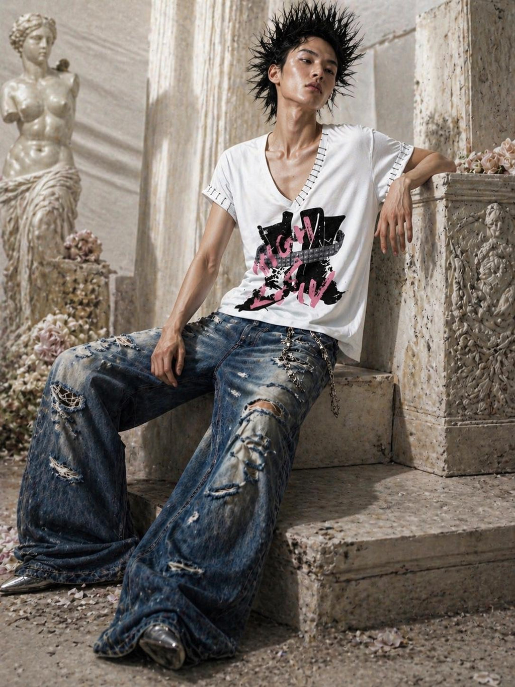 ONYX  PINNED  V  TEE- Distressed Edition