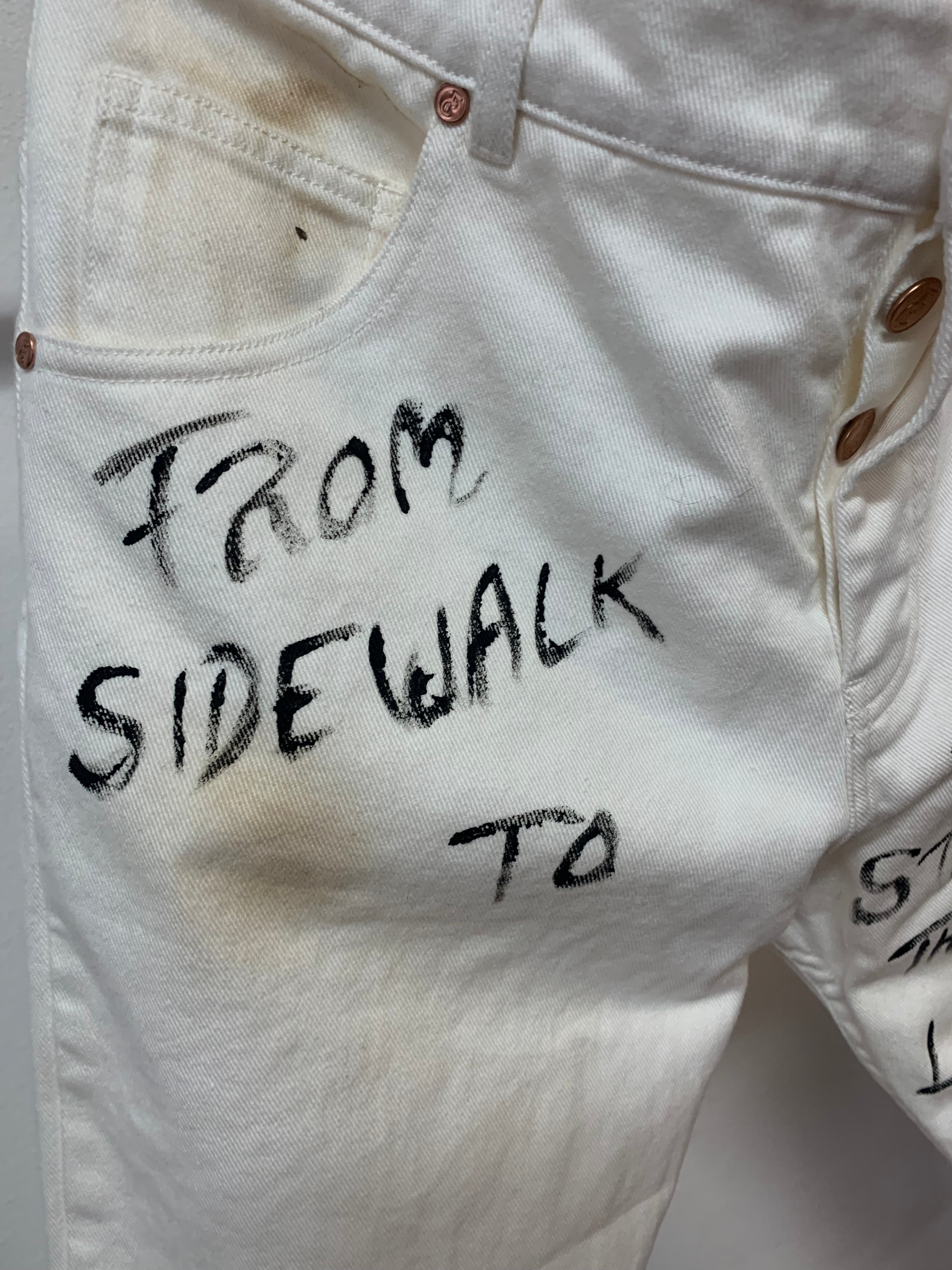 artistic back pocket detail white denim