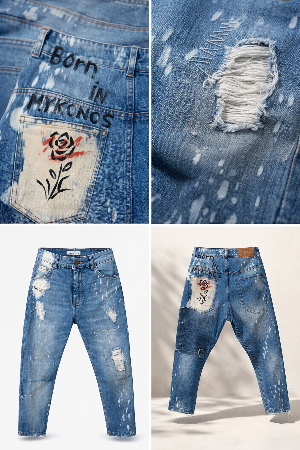 Freak Chic " Mykonos Reborn" Painted Distressd Denim.